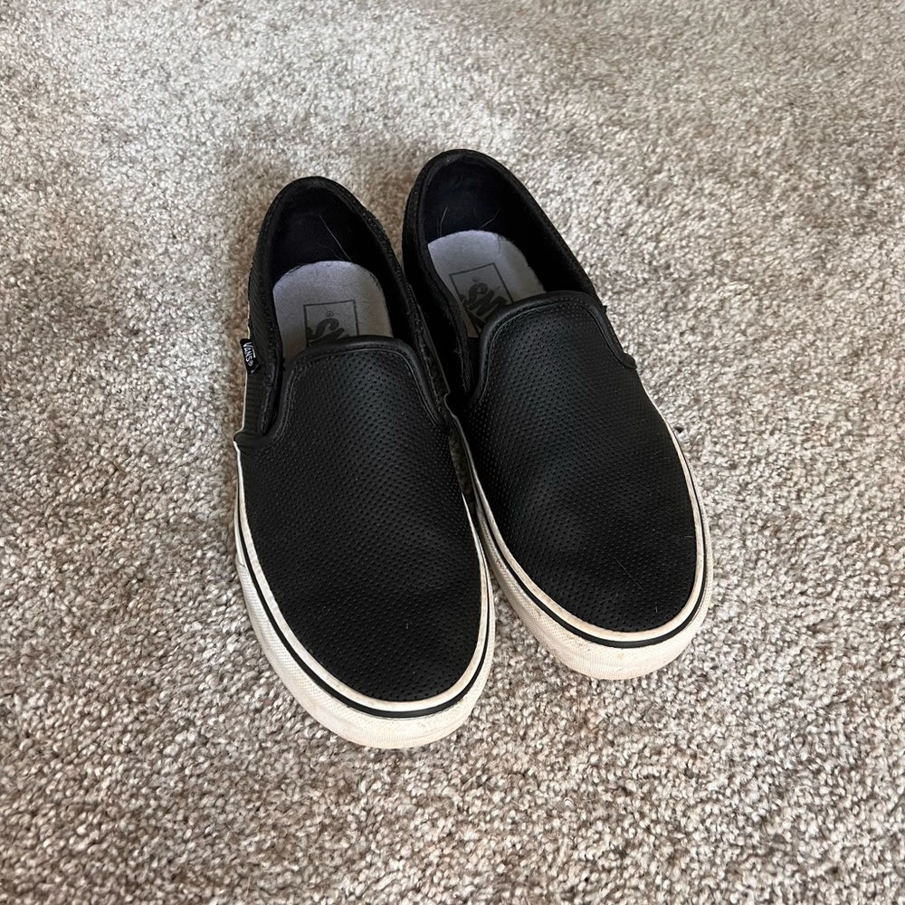 Vans Black Leather Slip On Sneakers